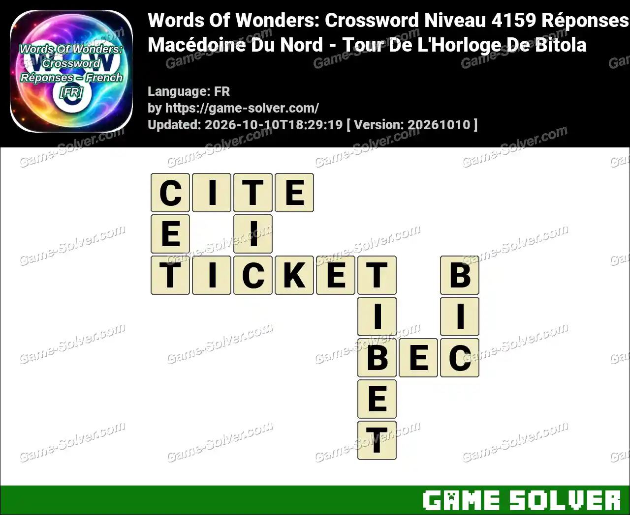 Words Of Wonders: Crossword Niveau 4159 Réponses – Macédoine Du Nord – Tour De L’Horloge De Bitola